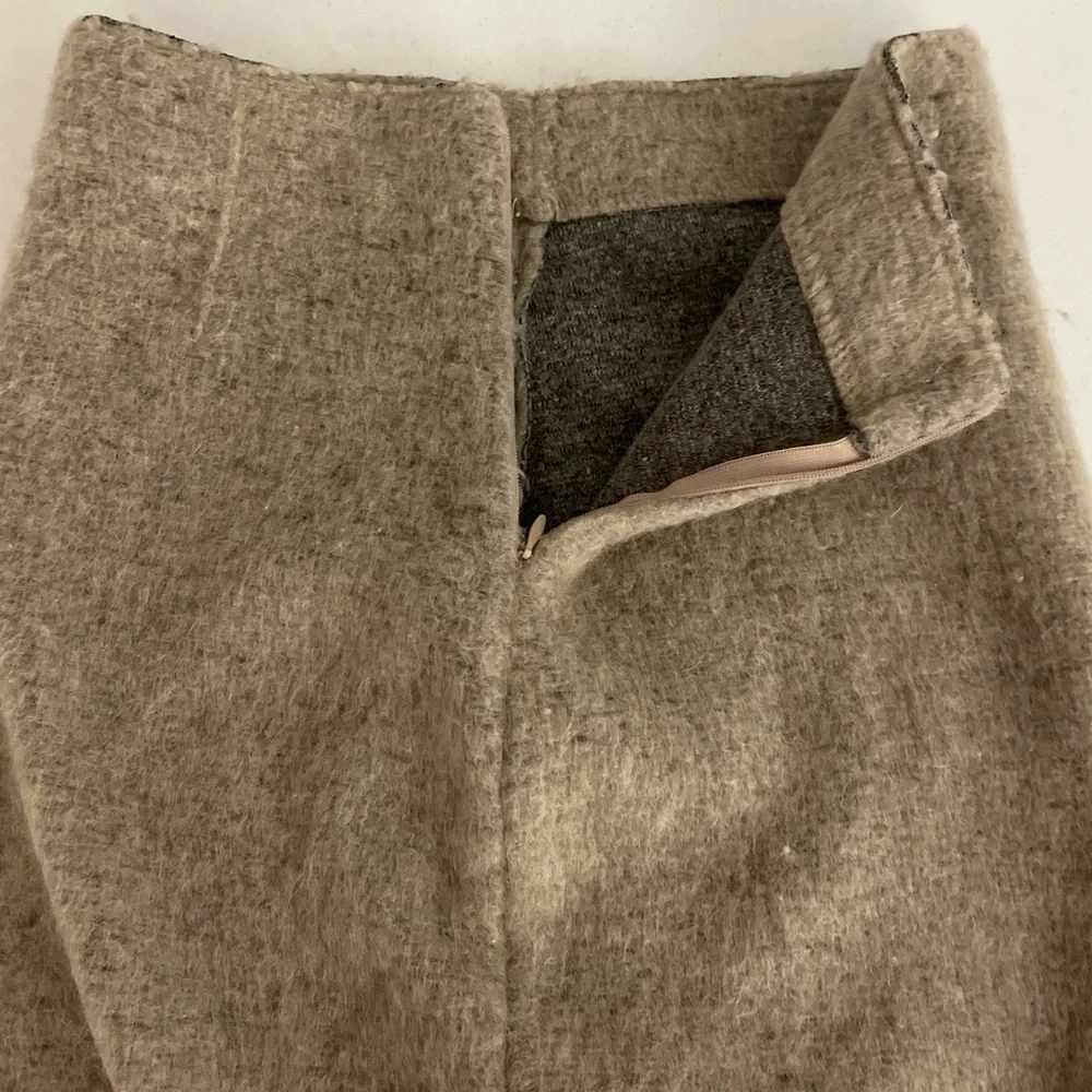 Zara Knit Mohair Blend Pencil Skirt Womens S Taupe Brown Fuzzy Midi 0367/803/736 - Picture 4 of 10